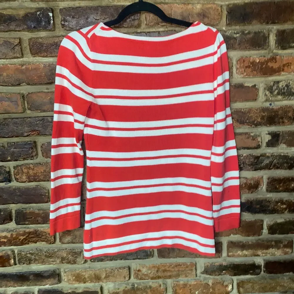 J. Crew Red White Striped Knit Boat Neck Pullover Sweater Women's Size XS
